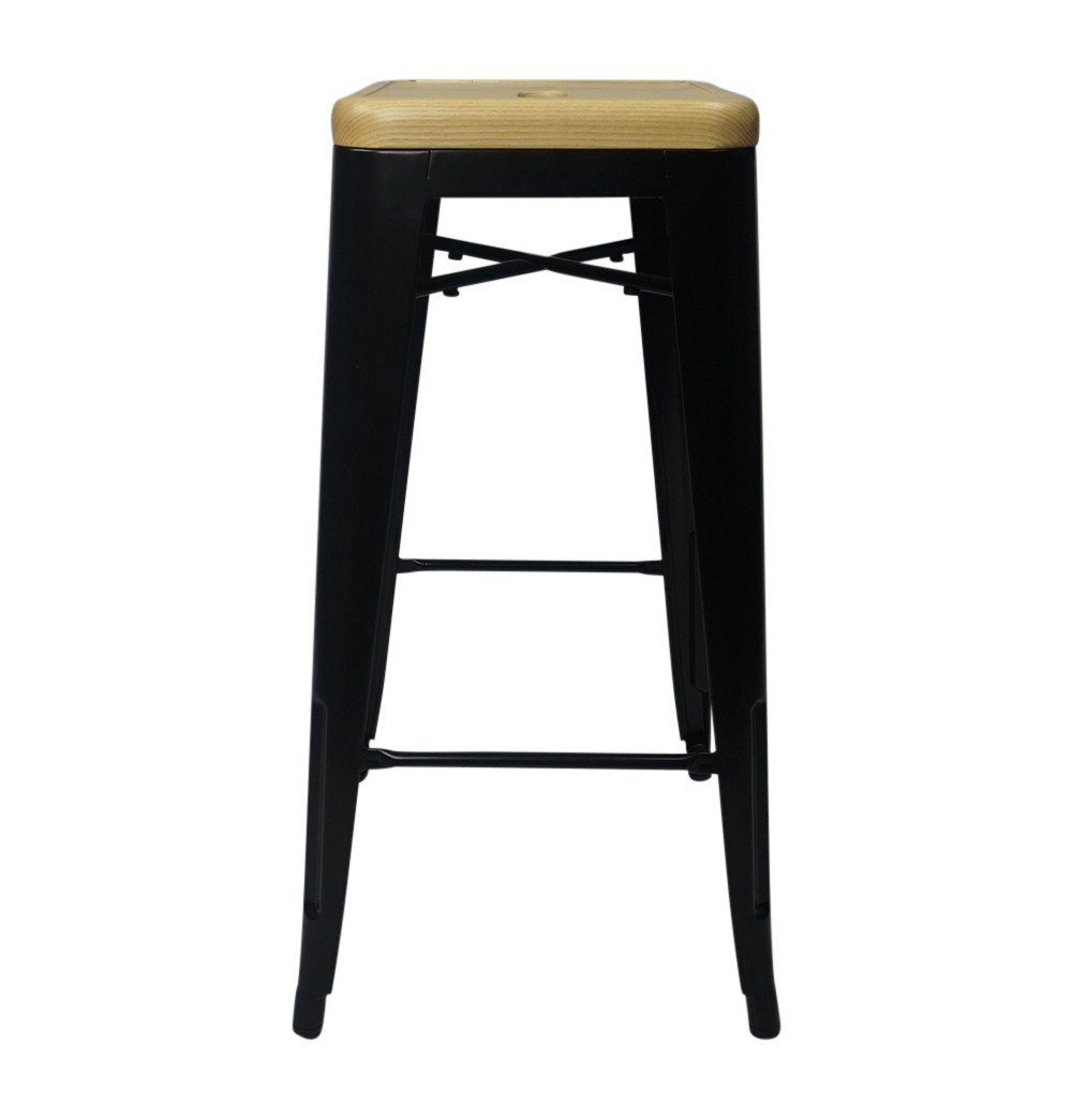 Bastille Bar Stool Black - Natural Wooden Seat