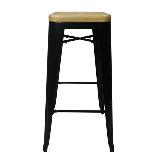 Bastille Bar Stool Black - Natural Wooden Seat