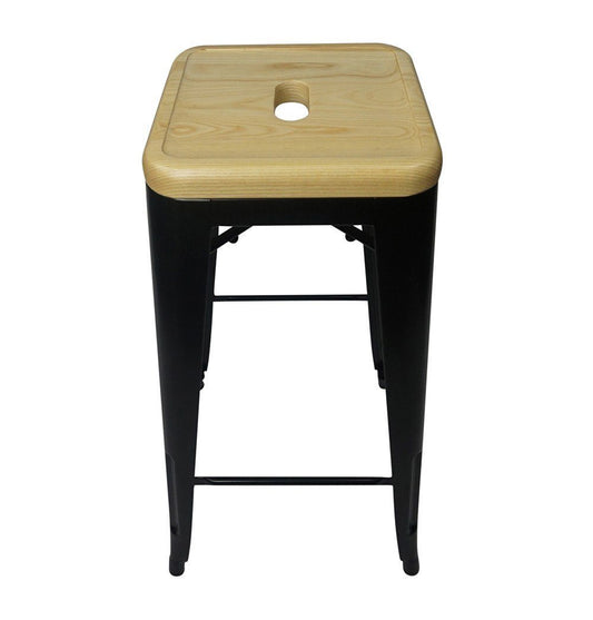 Bastille Bar Stool Black - Natural Wooden Seat