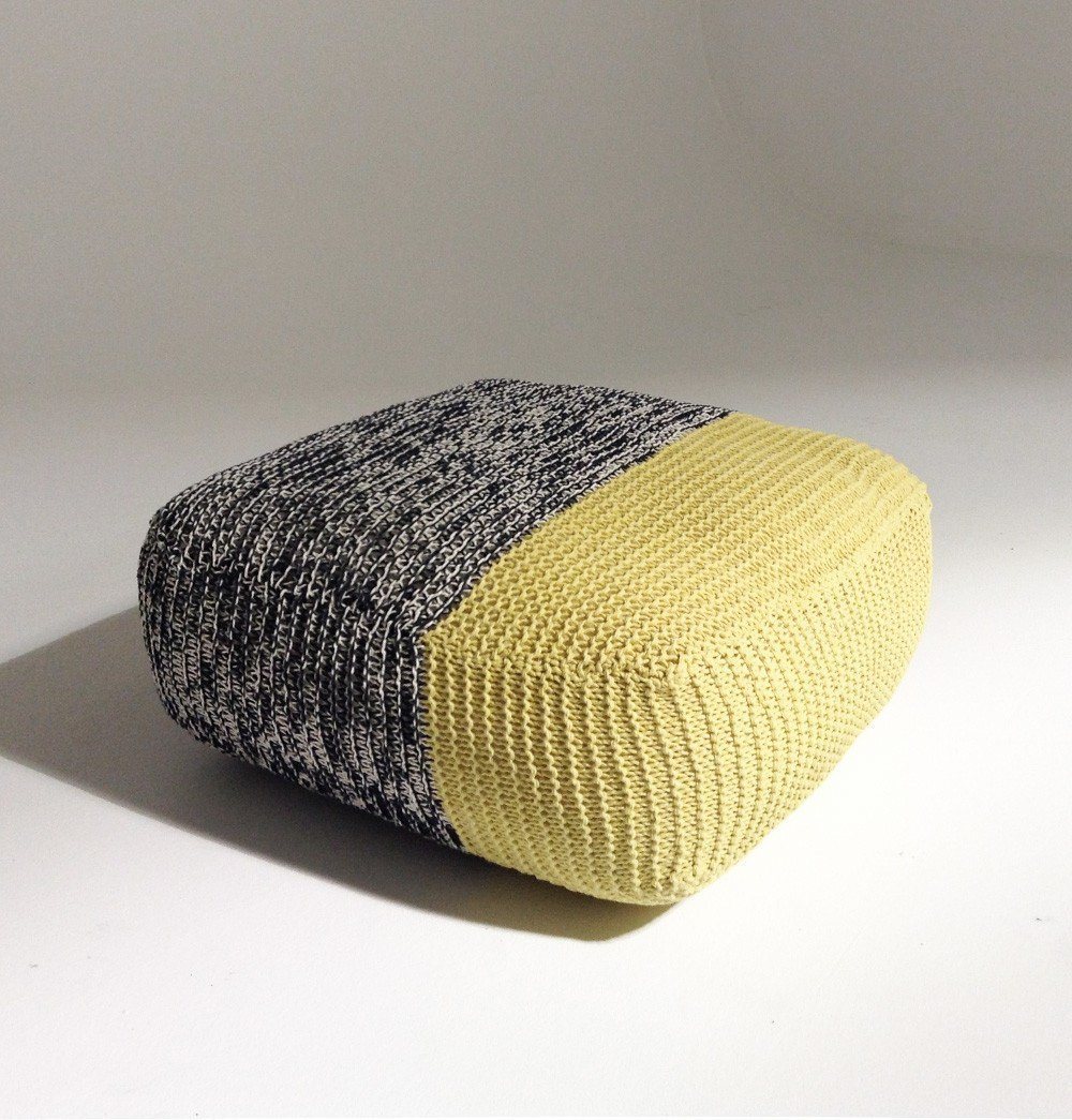 Handmade Knitted Floor Cushion | Mottled Grey & Custard