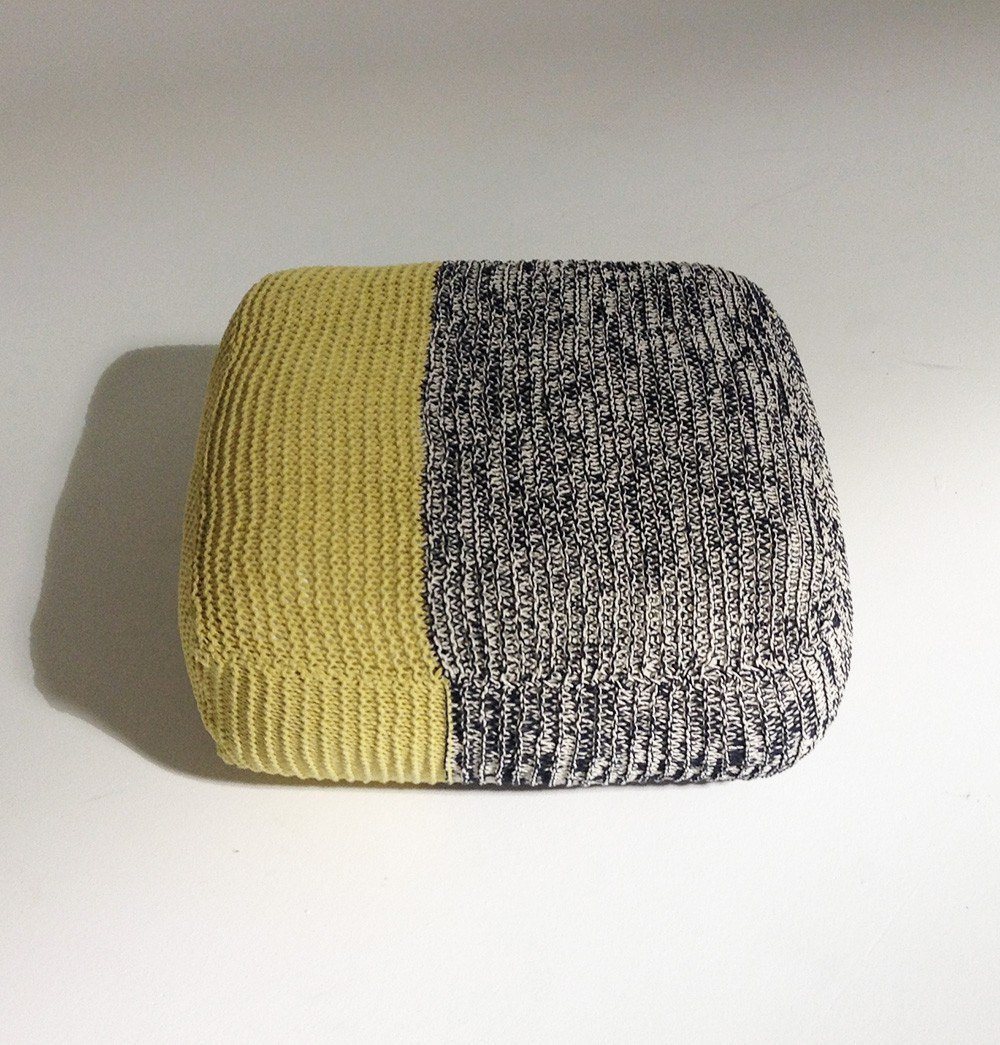 Handmade Knitted Floor Cushion | Mottled Grey & Custard