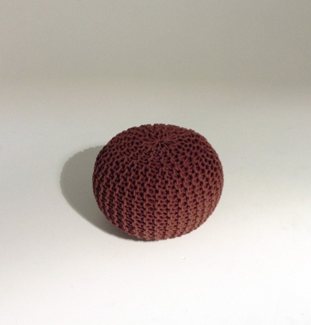 Handmade Round Knitted Pouf | Marsala | 50x35cm