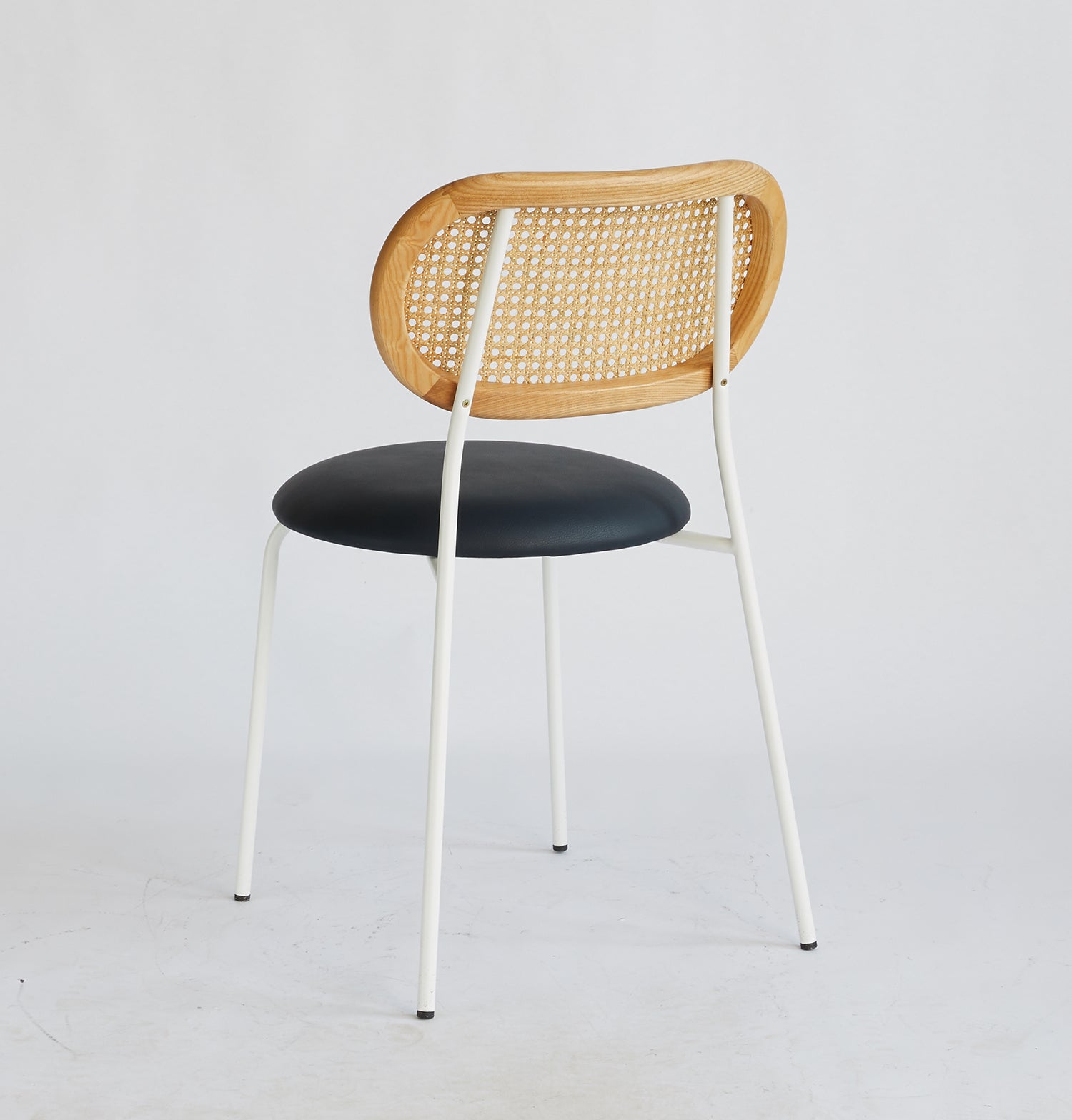 Rose Dining Chair - Rattan / White / Black Leather